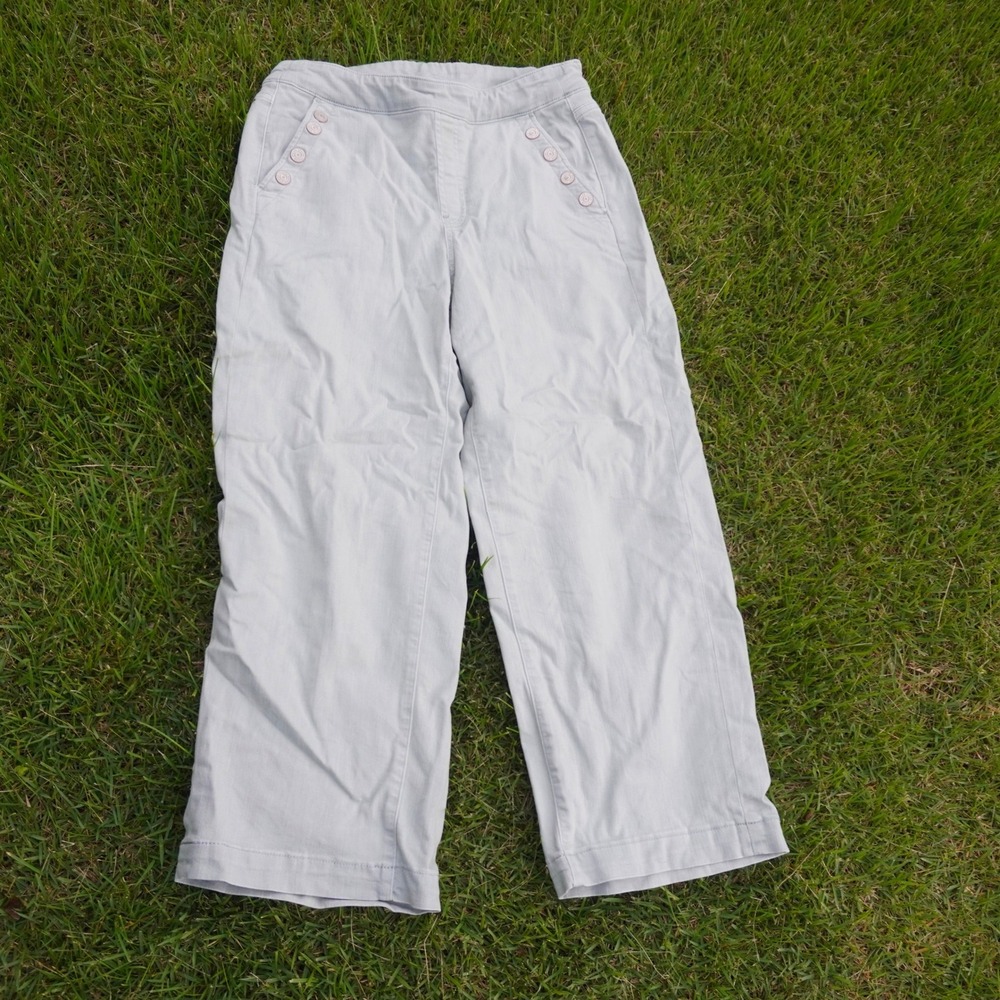 Chico's Pull On Wide‎ Leg Crop Pants Teal Green Button Accent Size 10R Stretchy